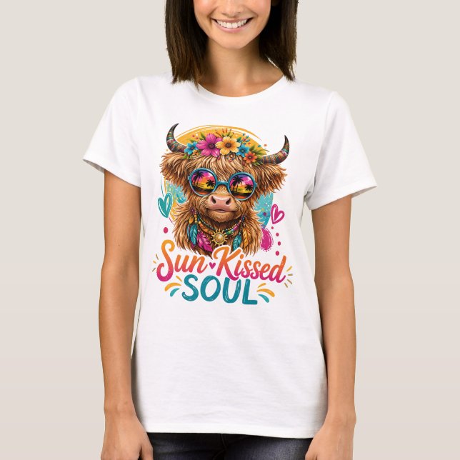 Camiseta gráfica de vaca de las Tierras Altas boho (Anverso)