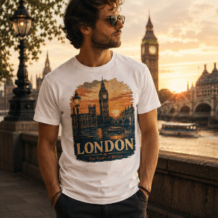 Camiseta Gráfica de viaje retro puesta de sol del Big Ben d