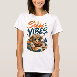 Camiseta Gráfica de Vibraciones Soleadas de Vaca de Highlan