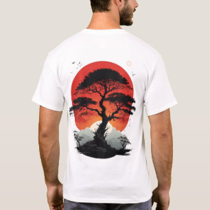 Camiseta gráfica del árbol Bonsai japonés sol rojo