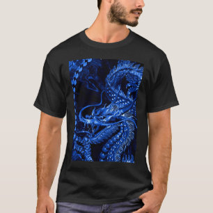 Camiseta gráfica del arte chino azul del dragón