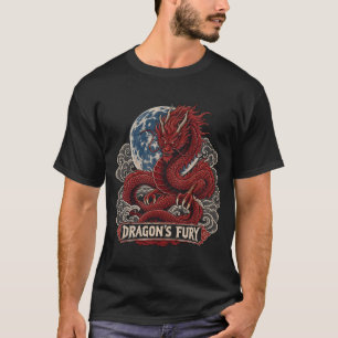 Camiseta Gráfica del Dragón Rojo Japonés, Cyberpun