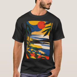 Camiseta gráfica del Horizonte Tropical Dorado