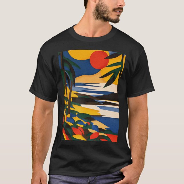 Camiseta gráfica del Horizonte Tropical Dorado (Anverso)