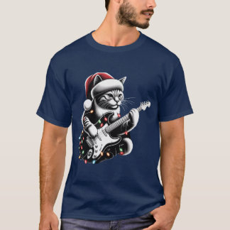 Camiseta gráfica del jugador de guitarra del gato
