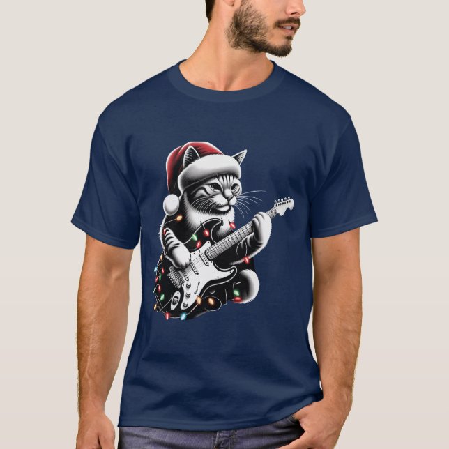 Camiseta gráfica del jugador de guitarra del gato (Anverso)