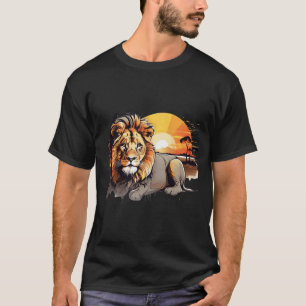 Camiseta gráfica del león majestuoso en la puesta