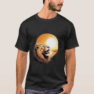 Camiseta gráfica del león rugiente Puesta de sol c