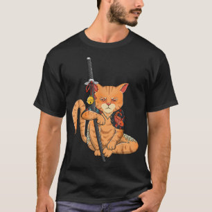 Camiseta Gráfica del tatuaje Kawaii del gato japonés Samura