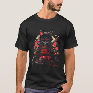 Camiseta Gráfica del tatuaje Kawaii del gato japonés Samura