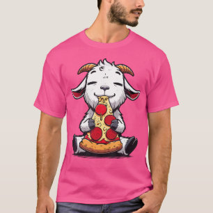 Camiseta Gráfica divertida de cabra comiendo pizza Chicas d