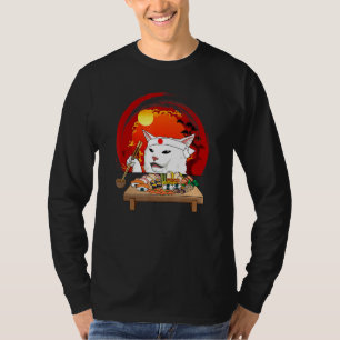 Camiseta Gráfica divertida de gato comiendo sushi en Japón