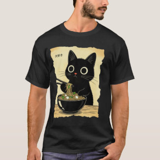 Camiseta gráfica divertida de ramen de gato japoné