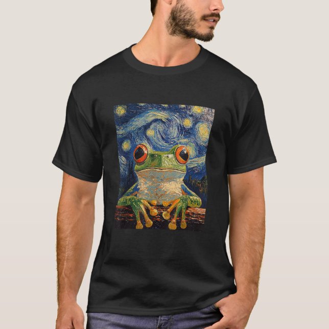 Camiseta Gráfica divertida de rana Van Gogh Estilo Noche es (Anverso)