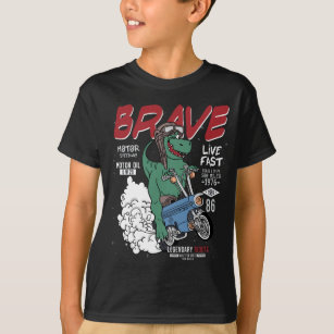 Camiseta Gráfica divertida en moto de dinosaurios valientes