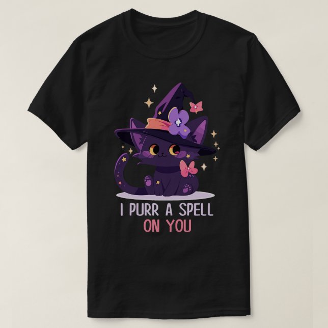 Camiseta Gráfica divertida felina Pun Witch Spell Hombres N (Diseño del anverso)