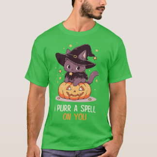 Camiseta Gráfica divertida felina Pun Witch Spell Hombres N