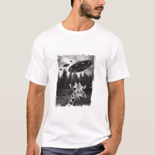 Camiseta Gráfica divertida Giraffe UFO Zoo Animal Weird Mem