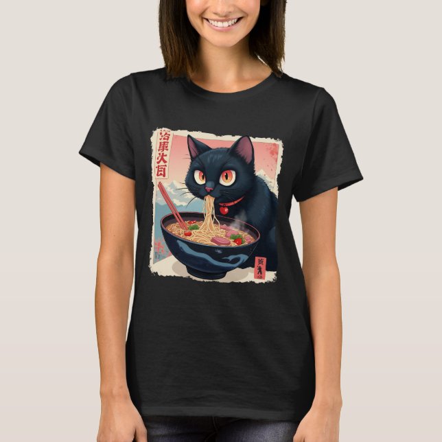 Camiseta Gráfica divertida japonesa del gato Ramen tee gato (Anverso)