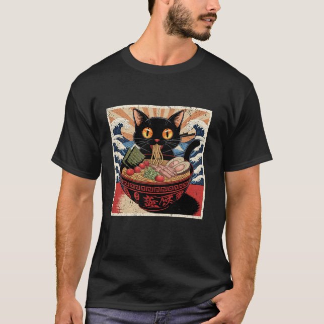 Camiseta Gráfica divertida japonesa del gato Ramen tee gato (Anverso)