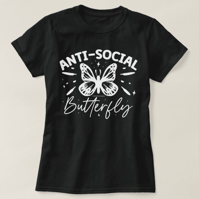 Camiseta Gráfica Divertida – Mariposa Antisocial (Diseño del anverso)