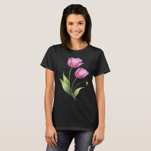 Camiseta Gráfica Estética de Flor de Tulipán Rosa