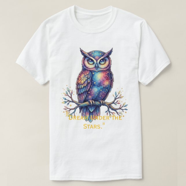Camiseta gráfica fantástica de búho celestial cósm (Diseño del anverso)