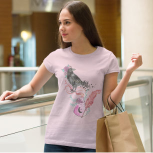 Camiseta Gráfica floral de amor de cuervo gótico