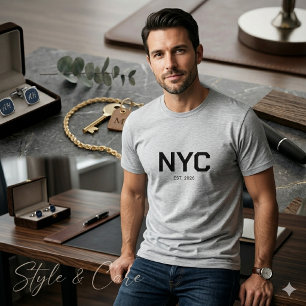 Camiseta Gráfica gris moderna masculina con texto de NYC