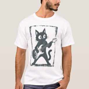 Camiseta Gráfica Guitarrista Gato Rock Star