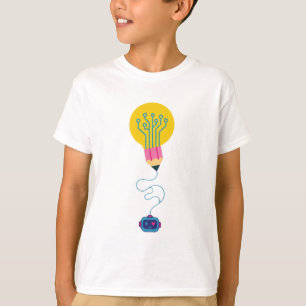 Camiseta gráfica inteligente del robot y la bombil