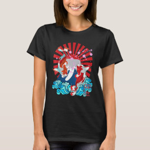 Camiseta Gráfica japonesa Koi Fish Rising Flor Sun Sakura