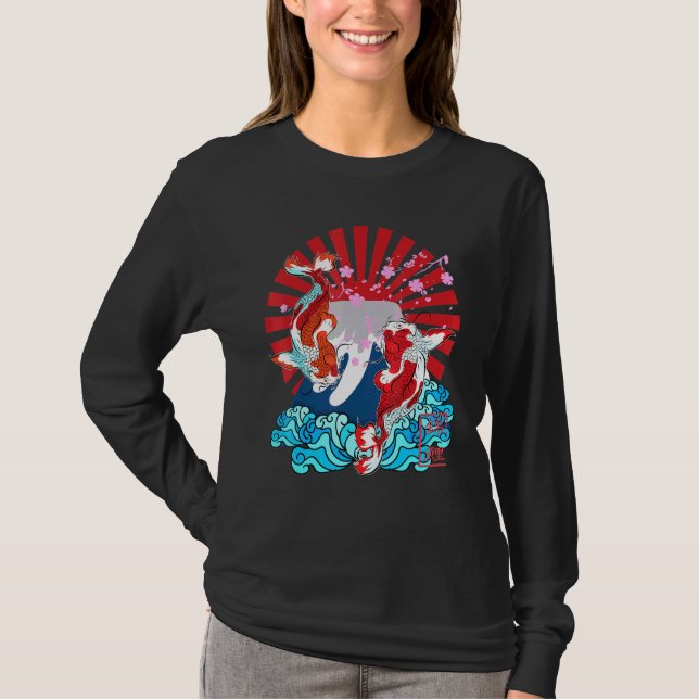 Camiseta Gráfica japonesa Koi Fish Rising Flor Sun Sakura (Anverso)