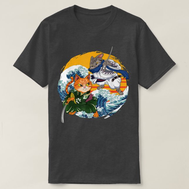 Camiseta gráfica Kawaii del gato japonés Samurai N (Diseño del anverso)