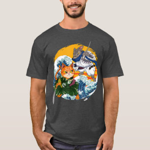 Camiseta gráfica Kawaii del gato japonés Samurai N