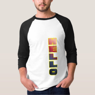 Camiseta gráfica moderna con 'Hello' vertical