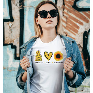 Camiseta gráfica moderna de la paz del girasol ama