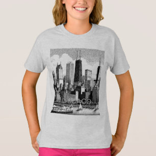 Camiseta gráfica moderna negra del horizonte de Ch