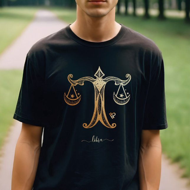 Camiseta gráfica monocroma de oro de Libra Zodiac (Libra Zodiac Gold Monochrome Graphic T-Shirt)