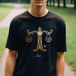 Camiseta gráfica monocroma de oro de Libra Zodiac
