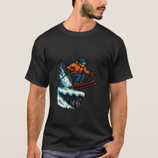 Camiseta Gráfica Navideña de Esquí Invernal Retro Pixelada