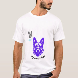 Camiseta gráfica púrpura con cara de perro pastor