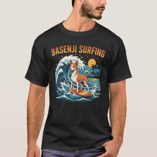 Camiseta Gráfica Retro Basenji Surfing Divertido Perro Lind