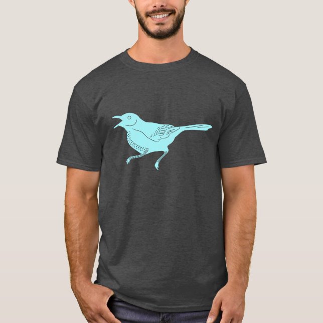 Camiseta Gráfica retro de pájaro azul Aqua Blue Mockingbird (Anverso)