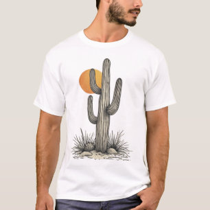 Camiseta Gráfica Retro del Atardecer del Desierto con Sagua