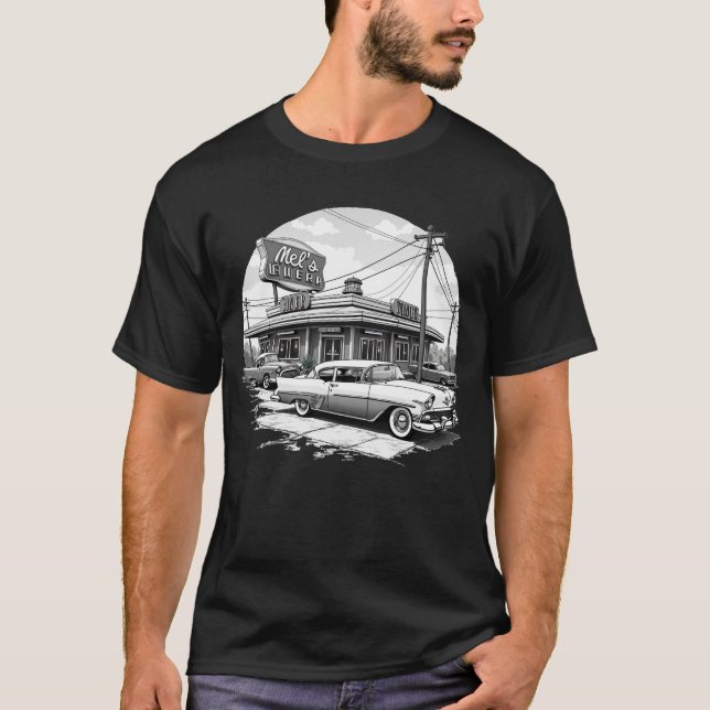 Camiseta gráfica Retro Diner & Classic Cars (Anverso)