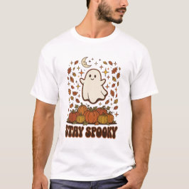 Camiseta Gráfica Retro Groovy Fantasma Halloween