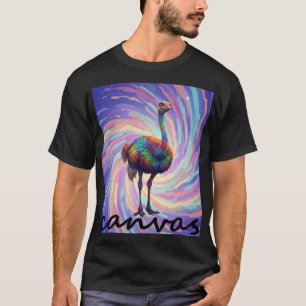 camiseta gráfica vibrante, diseño de avestruz colo