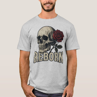 Camiseta gráfica vintage de cráneo y rosa renacida