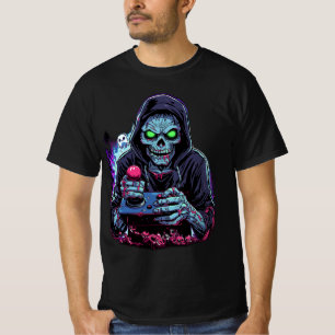 Camiseta Gráfica zombie gamer de Halloween, dulce y espeluz
